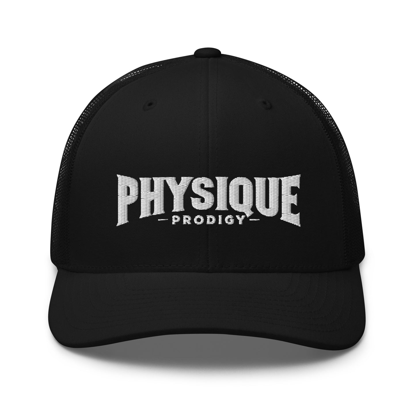 Physique Prodigy Embroidered Snapback Trucker Cap (Black)