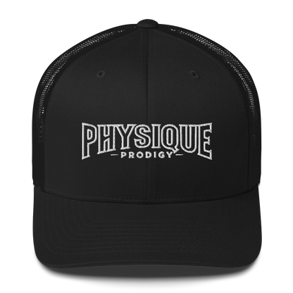 Physique Prodigy Embroidered Snapback Trucker Cap (Black)