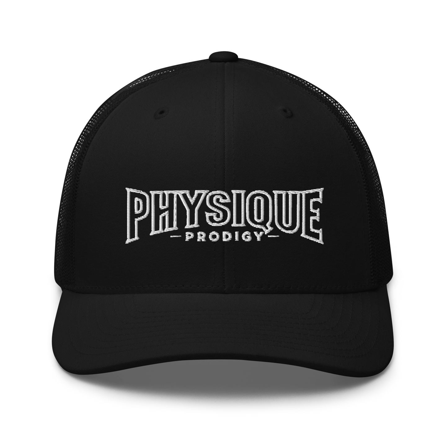 Physique Prodigy Embroidered Snapback Trucker Cap (Black)