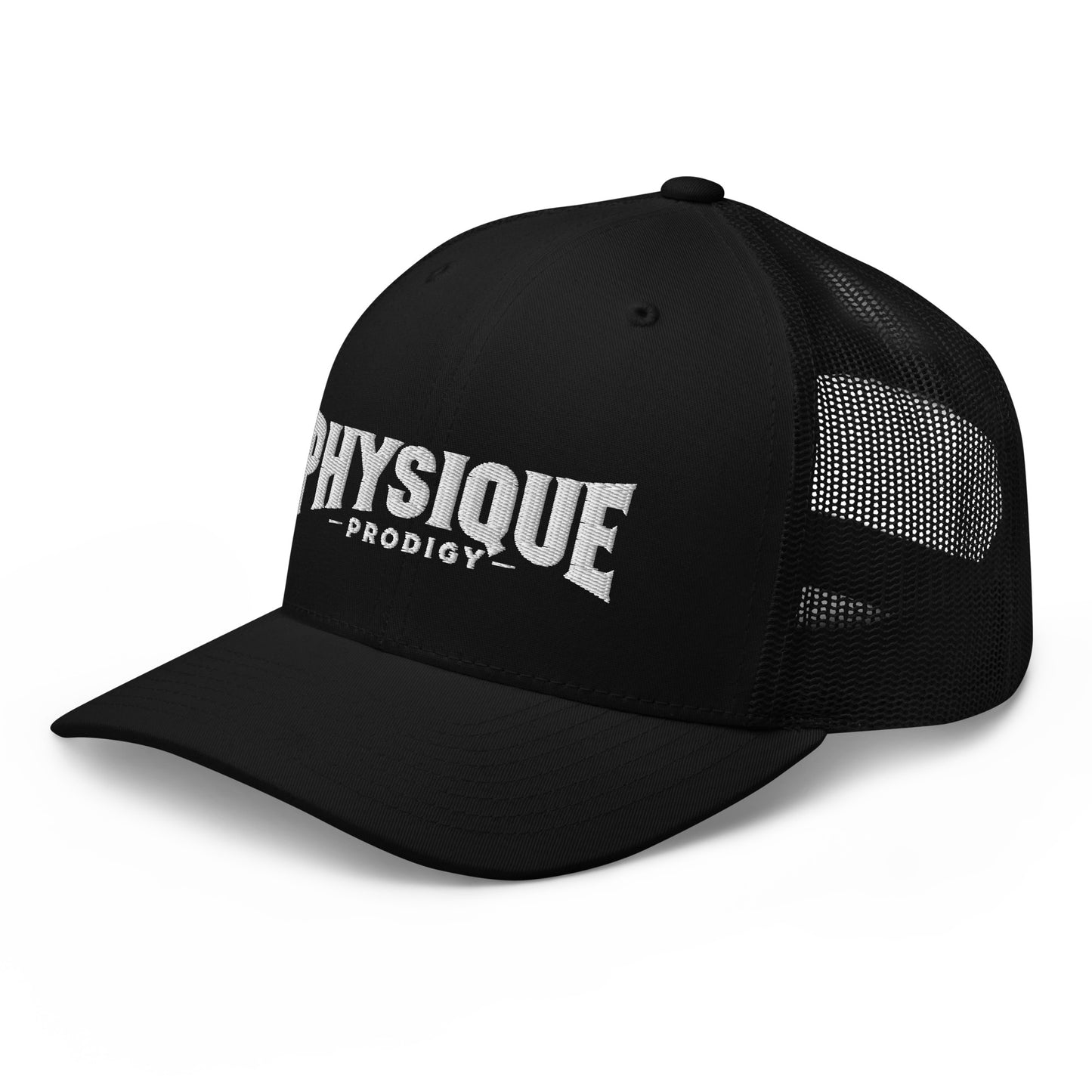 Physique Prodigy Embroidered Snapback Trucker Cap (Black)