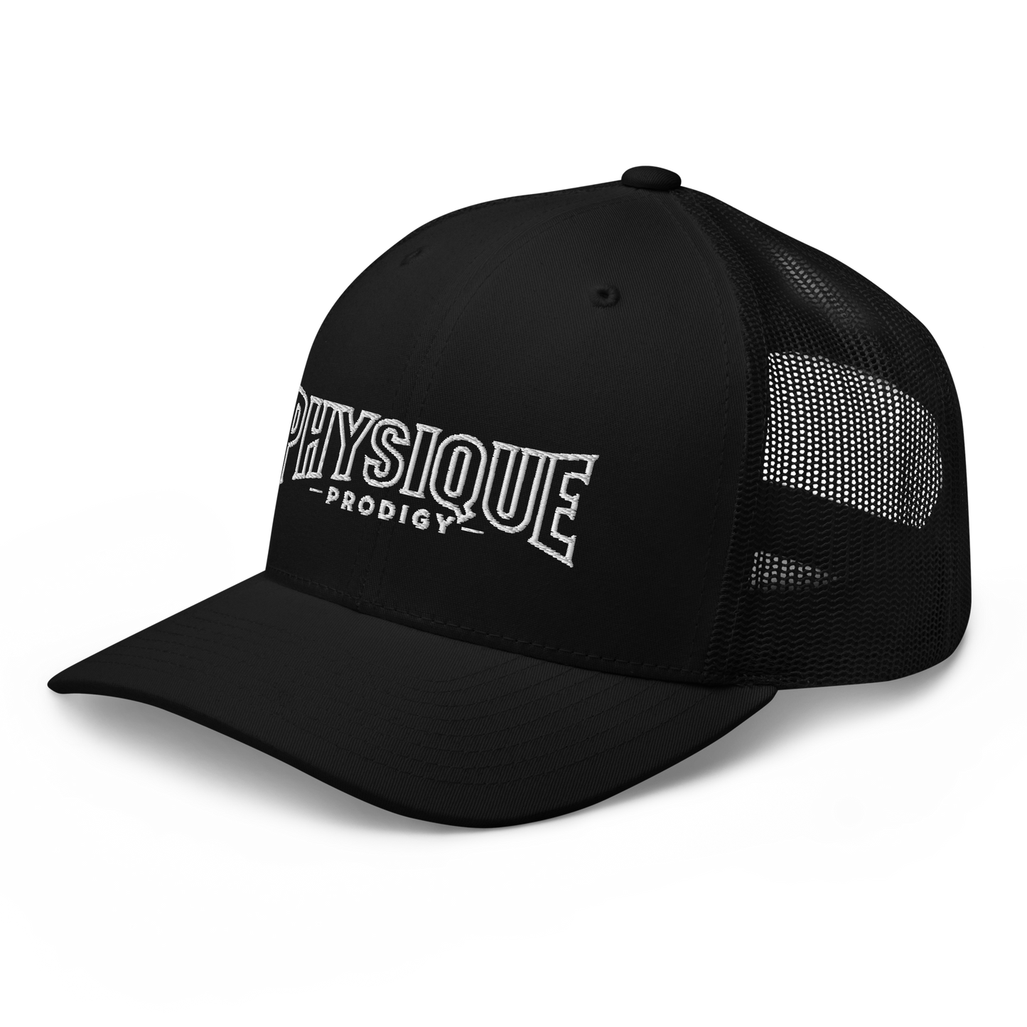 Physique Prodigy Embroidered Snapback Trucker Cap (Black)