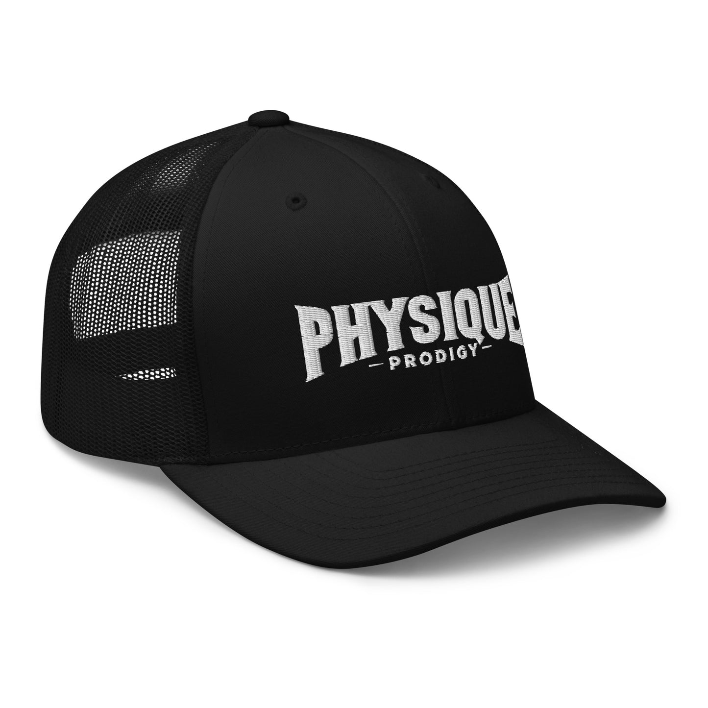 Physique Prodigy Embroidered Snapback Trucker Cap (Black)