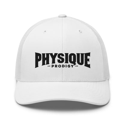 Physique Prodigy Embroidered Snapback Trucker Cap (White)