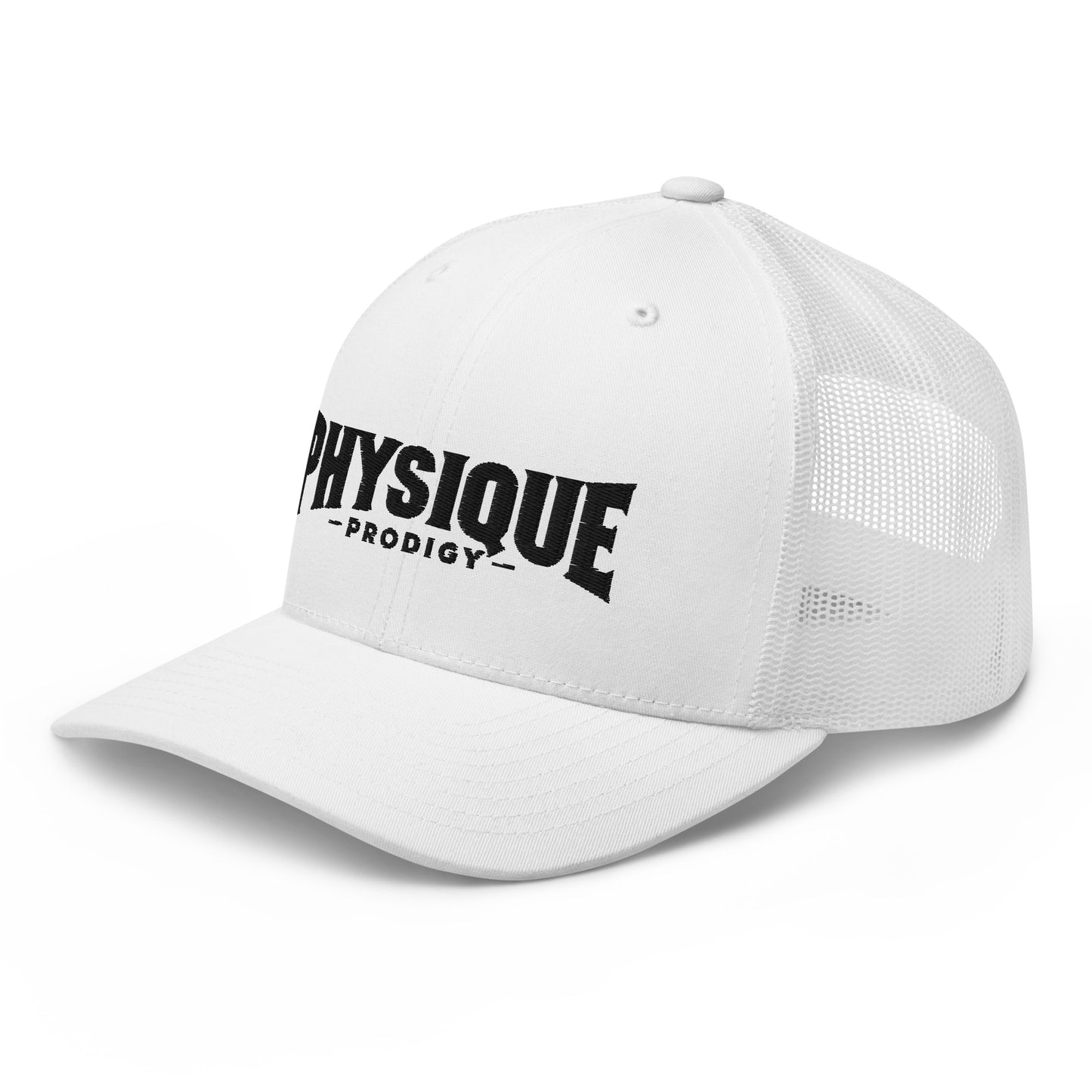 Physique Prodigy Embroidered Snapback Trucker Cap (White)