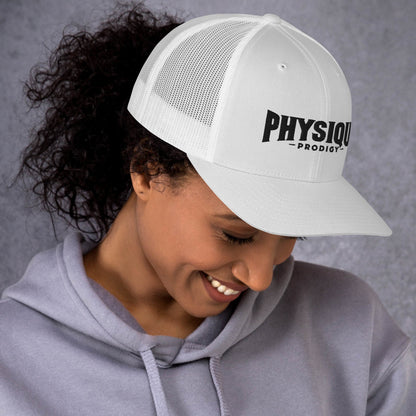 Physique Prodigy Embroidered Snapback Trucker Cap (White)